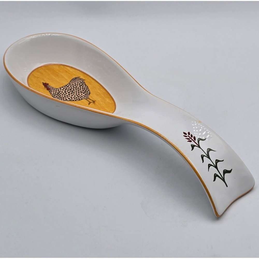 Warren Kimble Country Quartet Chicken Spoon Rest Ceramic Folk Farmhouse White